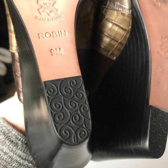 BRIGHTON Robin Striped Wedge Croc Mules 9 Black - Picture 8 of 11